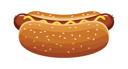 a cartoon hot dog with sesame seeds mustard and ketchup