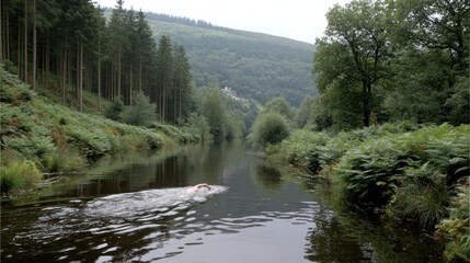 Obraz premium Person swimming in a river