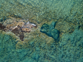Aerial drone photo of chamber tomb of the Oldest Submerged City of Pavlopetri near Pounta beach and...