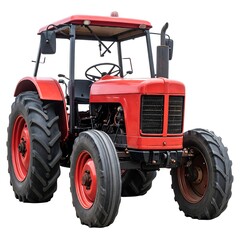Obraz premium Red tractor, front view, isolated