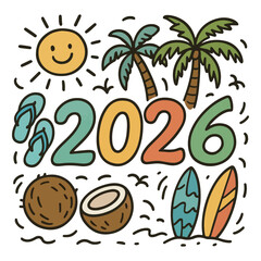 Summer Theme 2026 Illustration - Sun, Beach & Vacation Vibes

