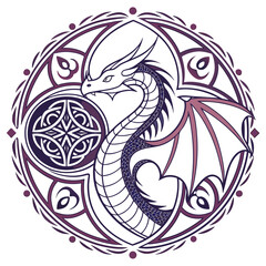 Fantasy dragon mandala, circular