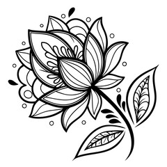  Floral mandala with lotus petals, clean black and white line art for coloring