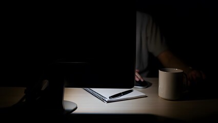Focused Work Desk At Night With Soft Lamp Light