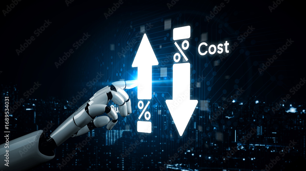 Poster AI artificial intelligence drives cost-saving initiatives via process automation, virtual resource tracking, and intelligent systems for optimized financial performance. Vouch