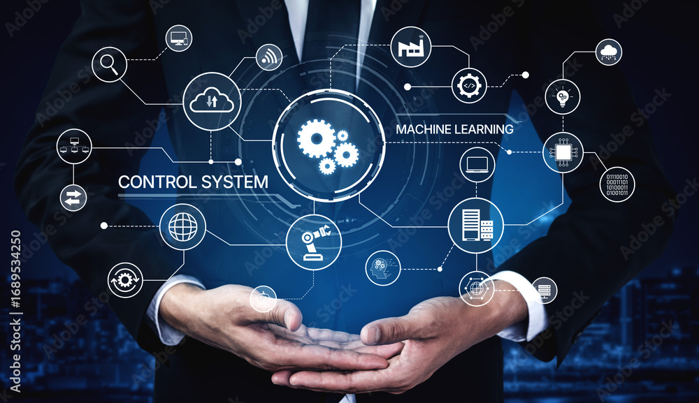 Poster modern automation drives workflow efficiency by connecting systems, people, and data. with intellige