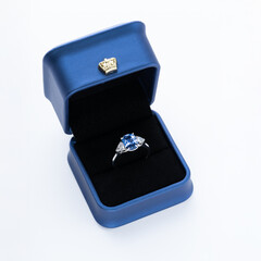 Ring with sapphire. Luxurious ring. Jewelry with sapphire.