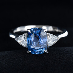 Ring with sapphire. Luxurious gold ring.