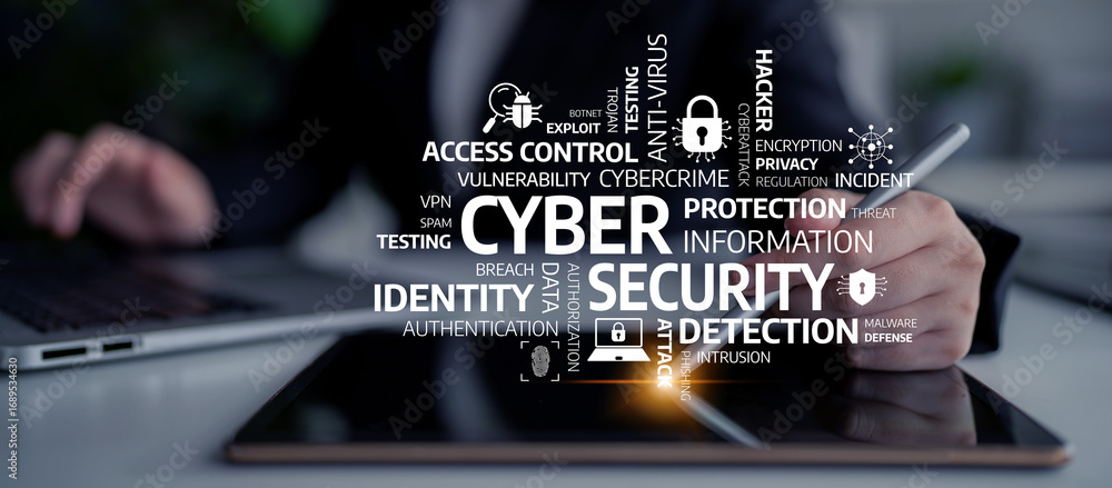 Poster this image depicts essential cyber security concepts focused on protection and threat detection in a
