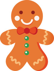 Gingerbread Man Illustration with Bow Tie and Buttons for Christmas Holiday Season