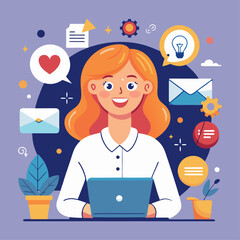 young woman doctor with a laptop and a tablet