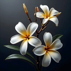 Fototapeta premium Frangipani blossoms on black background.