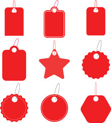Collection of red blank hang tags various shapes and designs ready for customization white background