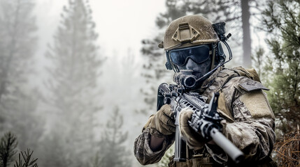 Naklejka premium soldiers in action soldier in camouflage military war weapon army swat sniper