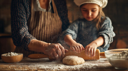 mother and daughter baking cookies