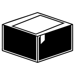 Black and white open cardboard box in minimalist style