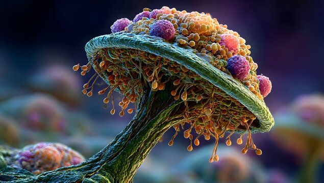Microscopic view of fungus or mold, scientific research and medical study image