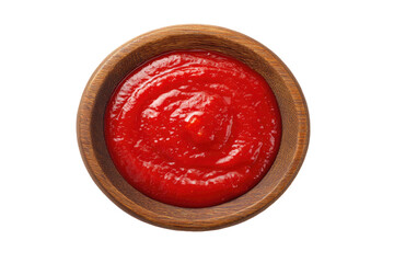 Wooden bowl filled with vibrant red tomato sauce