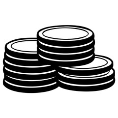 Stacked black coins illustration with simple monochrome design