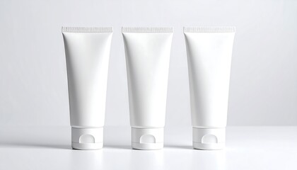 Three blank white tubes arranged in a row against a plain white background
