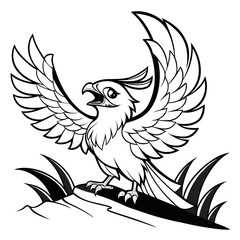 Cute baby phoenix rising, black and white