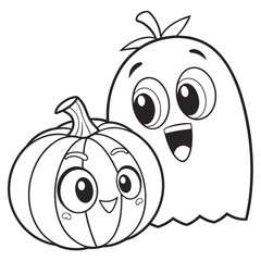 Halloween pumpkin and ghost kawaii