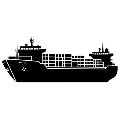 Obraz premium Cargo ship silhouette icon PNG | Minimal Flat Silhouette Icon Download 
