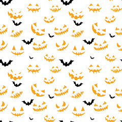 Halloween Jack-o'-Lantern and Bat Seamless Pattern