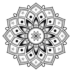 Fototapeta premium Mandala with stars and moons, celestial themed coloring book outline.