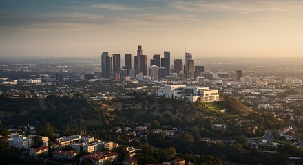 Obraz premium Downtown Los Angeles Skyline at Sunset.