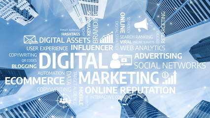 This image showcases a modern urban setting filled with skyscrapers, perfect for illustrating...