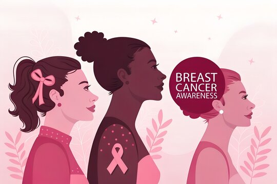 Diverse women standing together for breast cancer awareness and support month