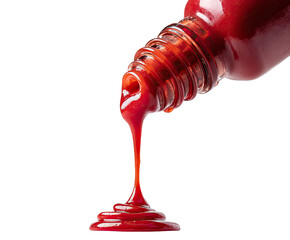 Red liquid pouring from a bottle