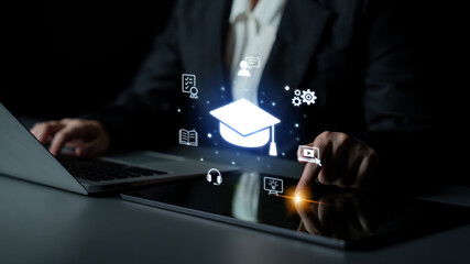 Naklejka premium Cloud computing, cloud strategy, and cloud technology transforming digital infrastructure with scalable services, secure data storage, and cloud-based digital business solutions. Spline