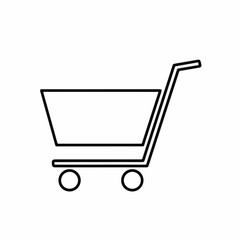 Shopping cart icon illustrates an empty trolley for online retail. Shopping cart icon represents customer's choice, empty for e-commerce marketing, delivery and store app designs.
