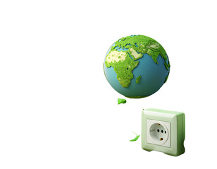3d minimal global warming concept. green energy. power plug and power outlet. 3d illu