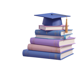 d minimal graduation concept. graduation cap on top of a pile of books. 3d rendering