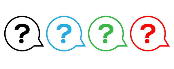 Four question marks in speech bubbles isolated on transparent background