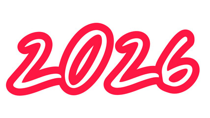 2026 , happy New Year, transparent background with red and white typography 
