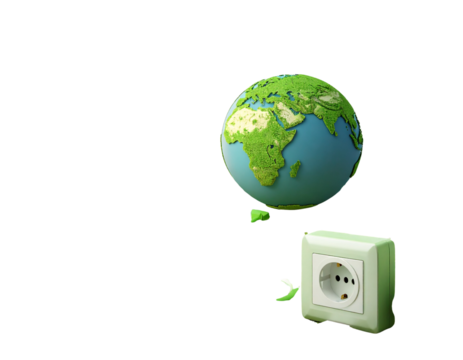 3d minimal global warming concept. green energy. power plug and power outlet. 3d illu