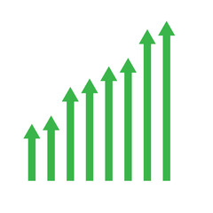 Green upward trending arrows isolated on transparent background