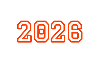 2026 , happy New Year, transparent background with red and white typography 
