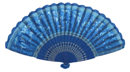 Ornate blue fan with floral design