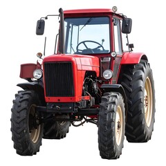 Obraz premium Red vintage tractor, front view