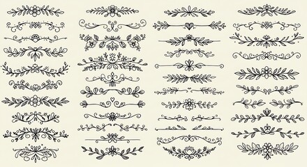 Elegant Hand Drawn Floral Dividers and Borders Collection.