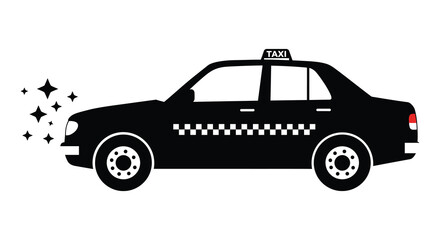 a classic taxi silhouette with sparkling stars nearby