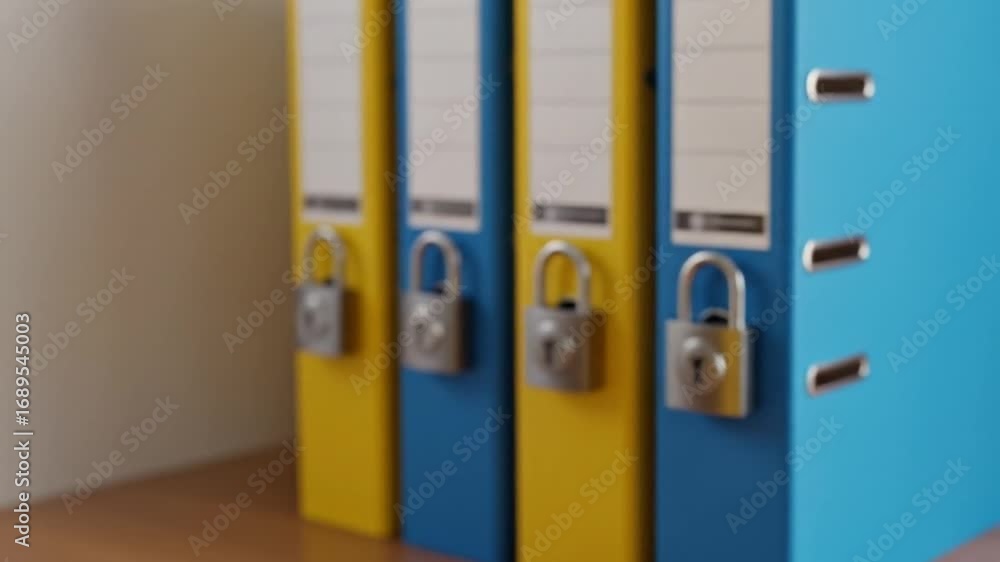 Poster secured files and data protection with locked folders, representing privacy and security in business