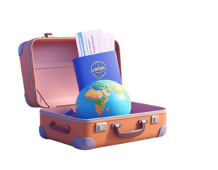 3d minimal Holiday travel trip. summer vacation trip. airplane ticket with a passport 