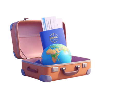 3d minimal Holiday travel trip. summer vacation trip. airplane ticket with a passport 