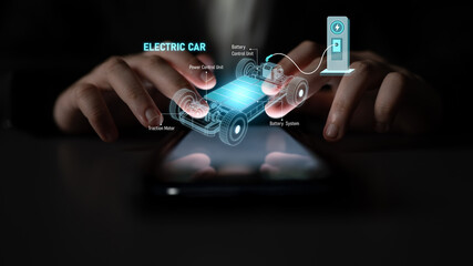 Structure of electric car showing battery system, traction motor, control units, and charging station for understanding EV functionality and energy flow Latch